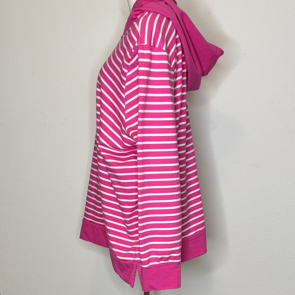 Belle by Kim Gravel size 2X Vibrant Pink and White Striped Hoodie - Picture 6 of 9